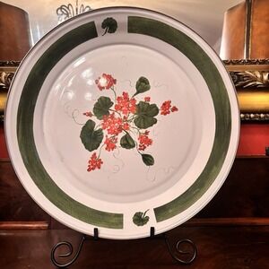 Vintage Golden Rabbit II Geranium Enamelware 16" Platter Jean Wilkes‎ Floral